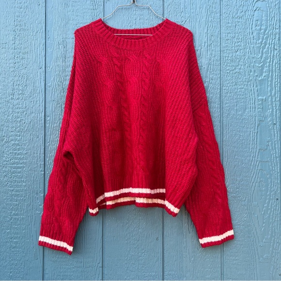 American Eagle Outfitters Sweaters - American Eagle Sweater Womens X-Large Red Cable Knit Long Sleeve Crew Neck